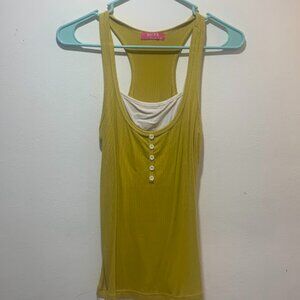Bright Yellow Racerback Tank with Button Details